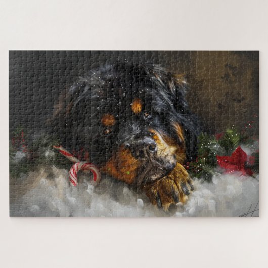 Tibetaanse Mastiff Hond Kerstfeest Legpuzzel (Horizontaal)