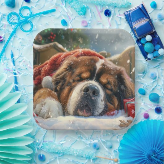 Tibetaanse Mastiff Hond Kerstfeest Papieren Bordje (Feest)