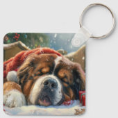 Tibetaanse Mastiff Hond Kerstfeest Sleutelhanger (Achterkant)