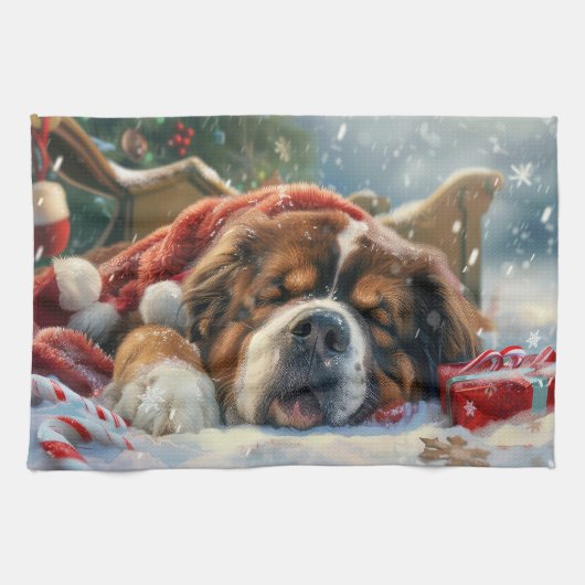 Tibetaanse Mastiff Hond Kerstfeest Theedoek (Horizontaal)