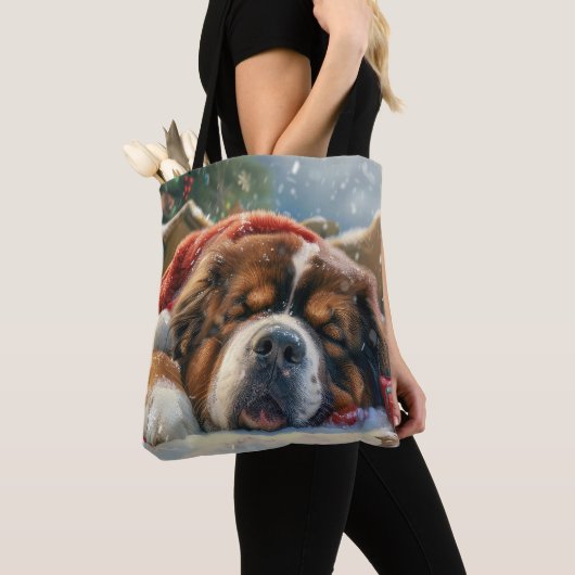 Tibetaanse Mastiff Hond Kerstfeest Tote Bag (Dichtbij)