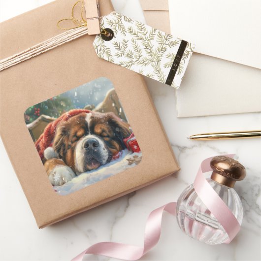 Tibetaanse Mastiff Hond Kerstfeest Vierkante Sticker (Geschenken)