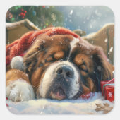 Tibetaanse Mastiff Hond Kerstfeest Vierkante Sticker (Voorkant)