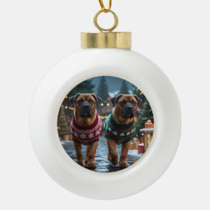 Tibetaanse Mastiff Honden Kerst Sneeuw Vakantie Keramische Bal Ornament