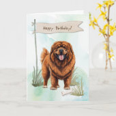 Tibetaanse Mastiff Hondenras onder verjaardagsbord Kaart (Gele Bloem)