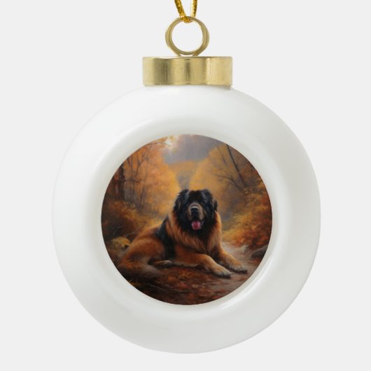 Tibetaanse mastiff in herfst laat Herfst inspirere Keramische Bal Ornament (Voorkant)