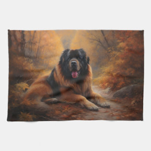 Tibetaanse mastiff in herfst laat Herfst inspirere Theedoek