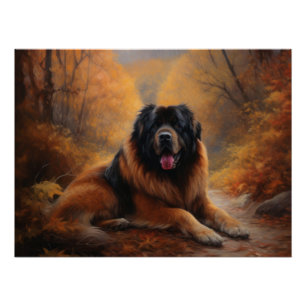 Tibetaanse Mastiff in herfstbladeren val inspireer Perfect Poster