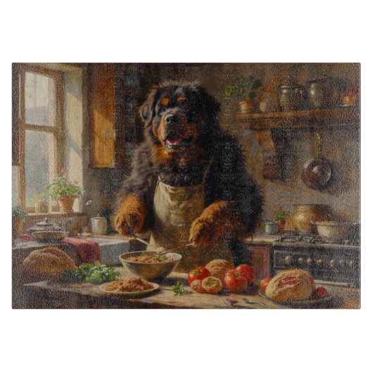 Tibetaanse Mastiff Kookt in Keuken Snijplank (Voorkant)