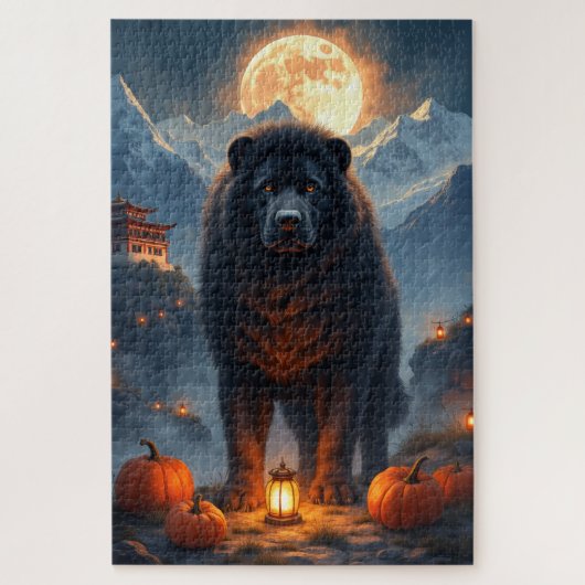 Tibetaanse Mastiff maanverlichte Halloween-portret Legpuzzel (Verticaal)