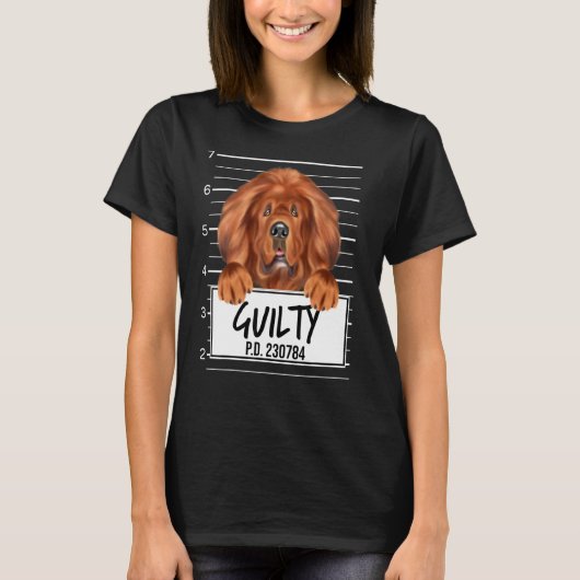 Tibetaanse Mastiff Mugshot Guilty Dog T-shirt (Voorkant)