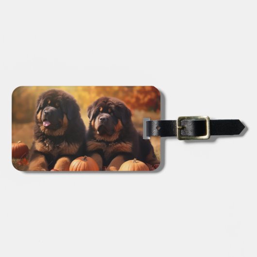Tibetaanse Mastiff Puppy Herfst Delight Pompoen Bagagelabel (Voorkant horizontaal)