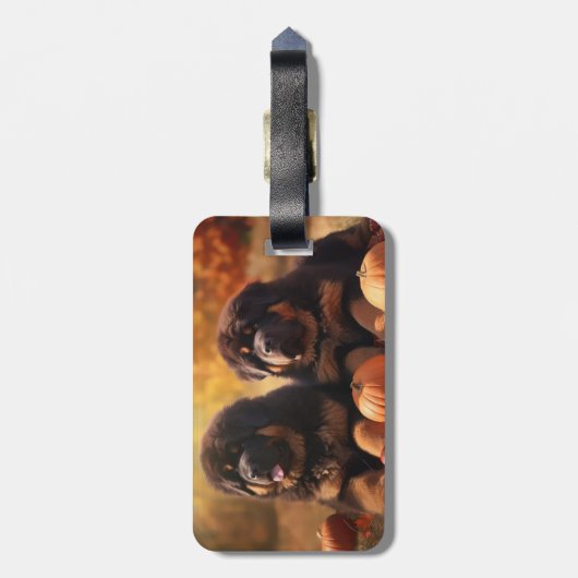 Tibetaanse Mastiff Puppy Herfst Delight Pompoen Bagagelabel (Achterkant verticaal)