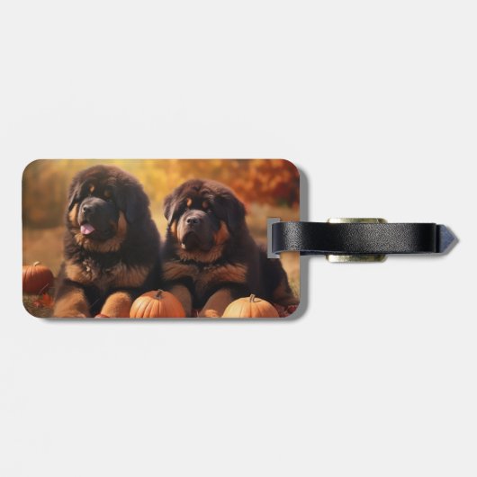 Tibetaanse Mastiff Puppy Herfst Delight Pompoen Bagagelabel (Achterkant horizontaal)