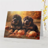 Tibetaanse Mastiff Puppy Herfst Delight Pompoen Kaart (Gele Bloem)