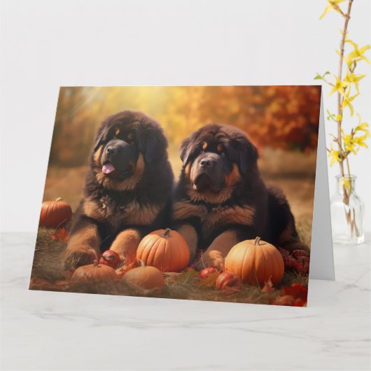Tibetaanse Mastiff Puppy Herfst Delight Pompoen Kaart (Gele Bloem)