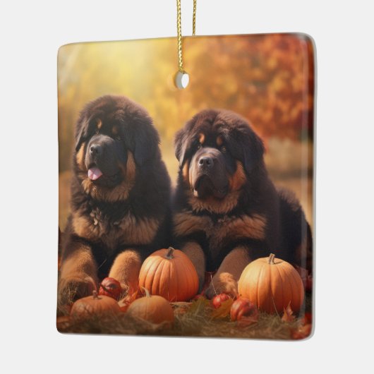 Tibetaanse Mastiff Puppy Herfst Delight Pompoen Keramisch Ornament (Links)