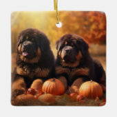 Tibetaanse Mastiff Puppy Herfst Delight Pompoen Keramisch Ornament (Voorkant)