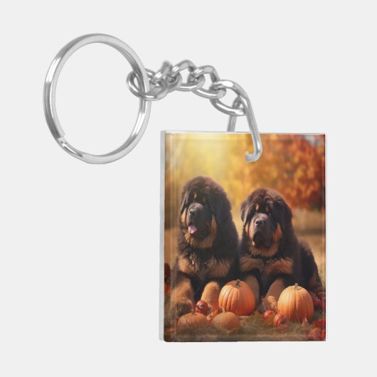 Tibetaanse Mastiff Puppy Herfst Delight Pompoen Sleutelhanger (Voorkant Links)