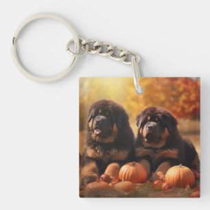 Tibetaanse Mastiff Puppy Herfst Delight Pompoen Sleutelhanger