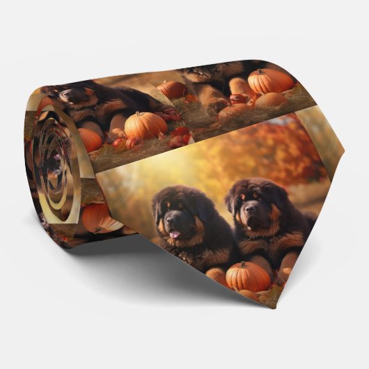 Tibetaanse Mastiff Puppy Herfst Delight Pompoen Stropdas (Opgerold)