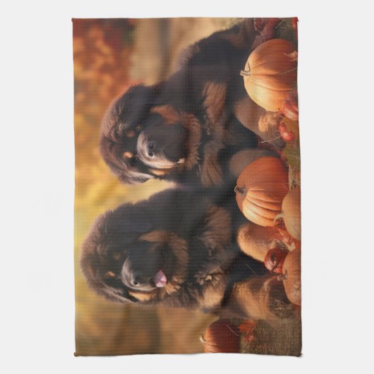 Tibetaanse Mastiff Puppy Herfst Delight Pompoen Theedoek (Verticaal)