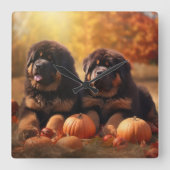 Tibetaanse Mastiff Puppy Herfst Delight Pompoen Vierkante Klok (Voorkant)