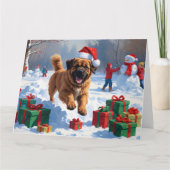 Tibetaanse Mastiff rent in de sneeuw met kerst Pet Kaart (Voorkant)
