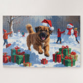 Tibetaanse Mastiff rent in de sneeuw met kerst Pet Legpuzzel (Horizontaal)