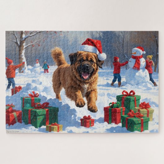 Tibetaanse Mastiff rent in de sneeuw met kerst Pet Legpuzzel (Horizontaal)