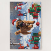 Tibetaanse Mastiff rent in de sneeuw met kerst Pet Legpuzzel (Verticaal)