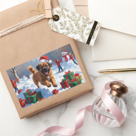 Tibetaanse Mastiff rent in de sneeuw met kerst Pet Rechthoekige Sticker (Geschenken)