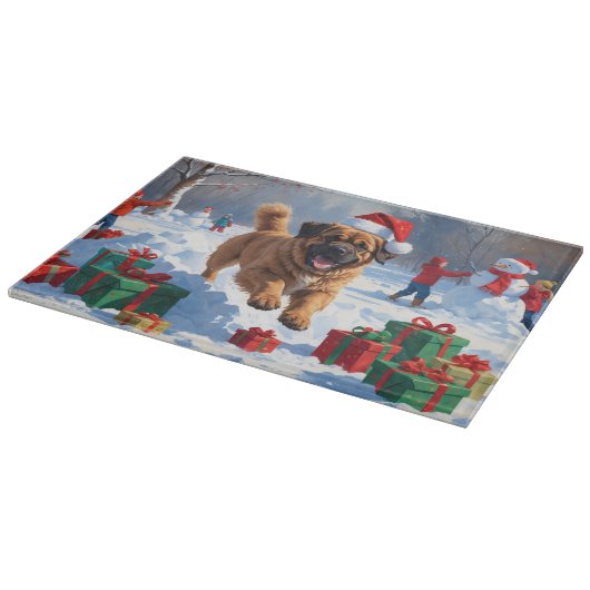 Tibetaanse Mastiff rent in de sneeuw met kerst Pet Snijplank (Hoek)