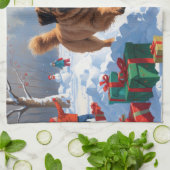 Tibetaanse Mastiff rent in de sneeuw met kerst Pet Theedoek (Gevouwen)