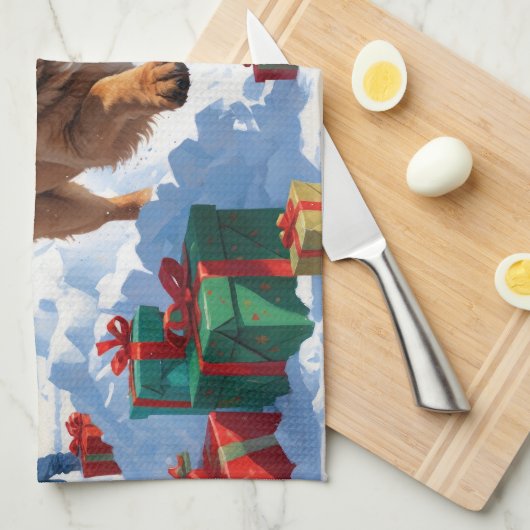 Tibetaanse Mastiff rent in de sneeuw met kerst Pet Theedoek (Quarter Fold)