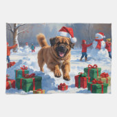 Tibetaanse Mastiff rent in de sneeuw met kerst Pet Theedoek (Horizontaal)
