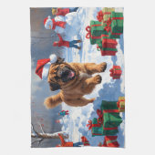 Tibetaanse Mastiff rent in de sneeuw met kerst Pet Theedoek (Verticaal)