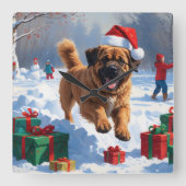 Tibetaanse Mastiff rent in de sneeuw met kerst Pet Vierkante Klok (Voorkant)