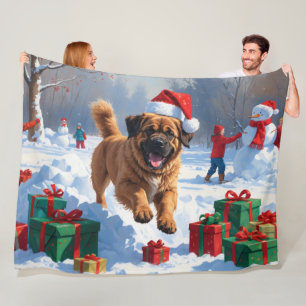 Tibetaanse Mastiff rent in de sneeuw met kerstmuts Fleece Deken
