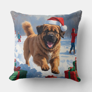 Tibetaanse Mastiff rent in de sneeuw met kerstmuts Kussen