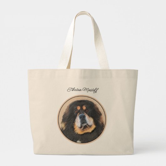 Tibetaanse Mastiff Schilderen Zwart en Tan Pet Dog Grote Tote Bag (Achterkant)