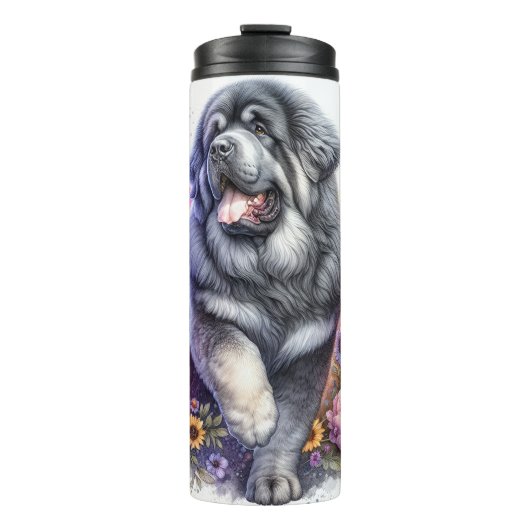 Tibetaanse Mastiff tussen bloemen en vlinders Thermosbeker (Voorkant)