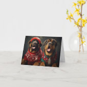 Tibetaanse Mastiffs Kerstmis Kaart (Gele Bloem)