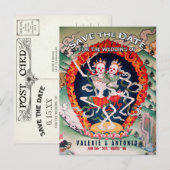 Tibetaanse skeletten dansen Save the Date Briefkaa Aankondigingskaart (Voorkant / Achterkant)