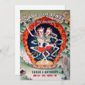 Tibetaanse skeletten dansend Save the Date (Voorkant / Achterkant)