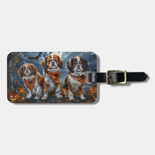 Tibetaanse Spaniel Halloween Griezelig Bagagelabel (Voorkant horizontaal)