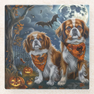 Tibetaanse Spaniel Halloween Griezelig Glazen Onderzetter