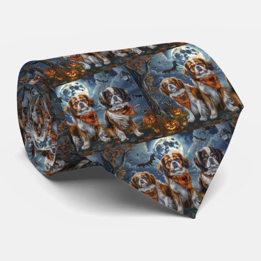 Tibetaanse Spaniel Halloween Griezelig Stropdas (Opgerold)