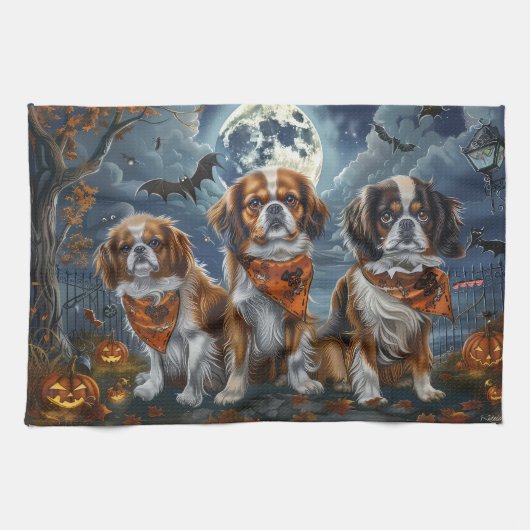 Tibetaanse Spaniel Halloween Griezelig Theedoek (Horizontaal)