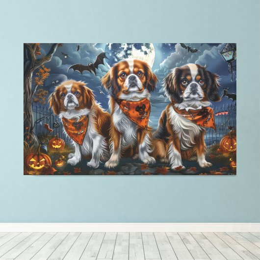 Tibetaanse Spaniel Halloween Spooky Canvas Afdruk (Insitu (Houten vloer))